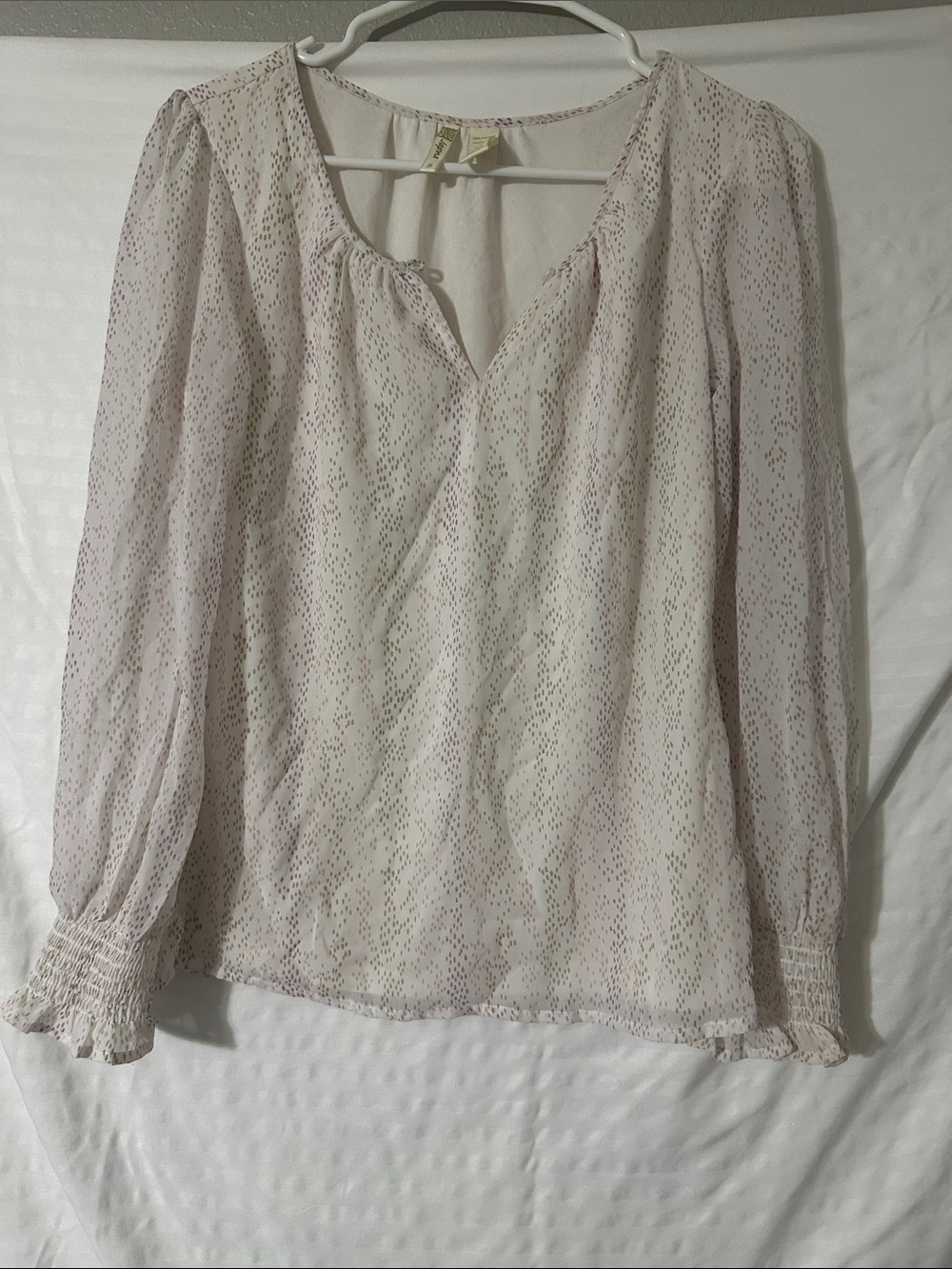 Japna Pale Pink Printed Long-Sleeve Peasant Top
